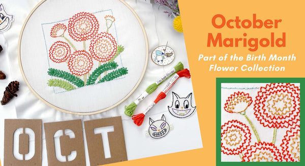 October Marigold Embroidery Pattern