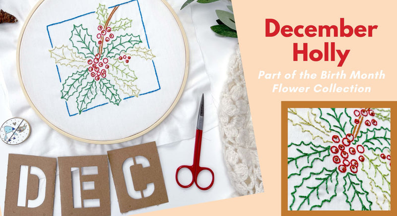 December Holly Embroidery Pattern