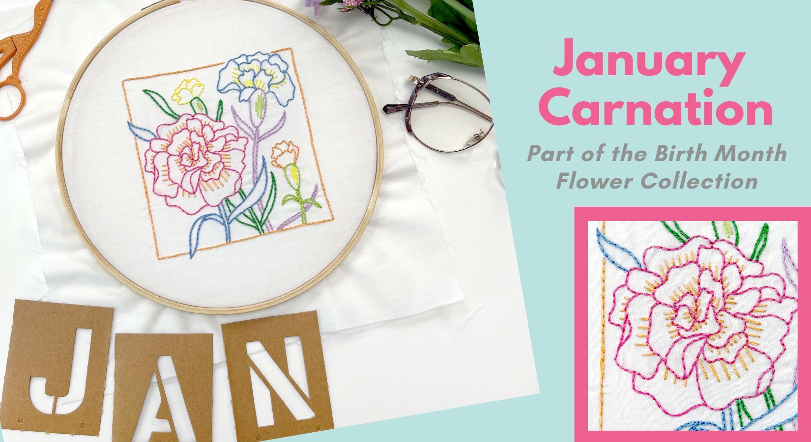 January Cloth Pattern January Carnation Embroidery Pattern