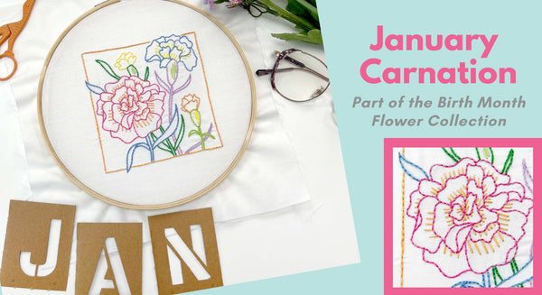 January Carnation Embroidery Pattern
