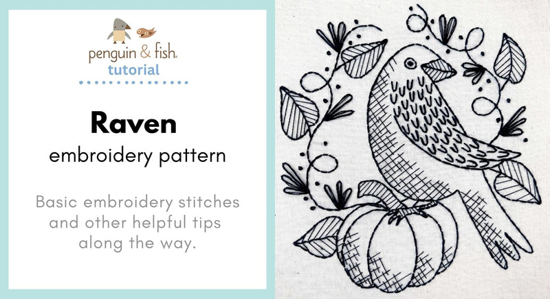 Raven Embroidery Pattern - stitching tips and video tutorial