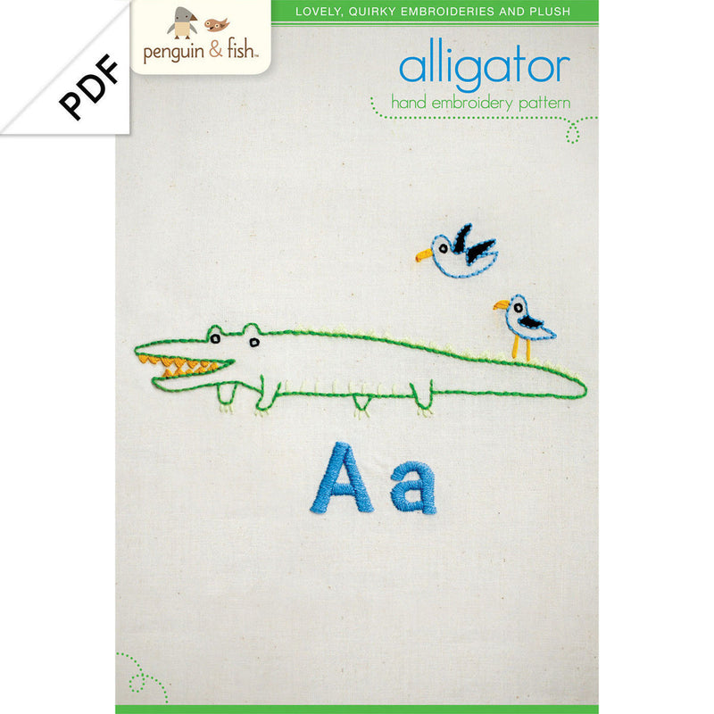 Aa Alligator embroidery pattern - PDF