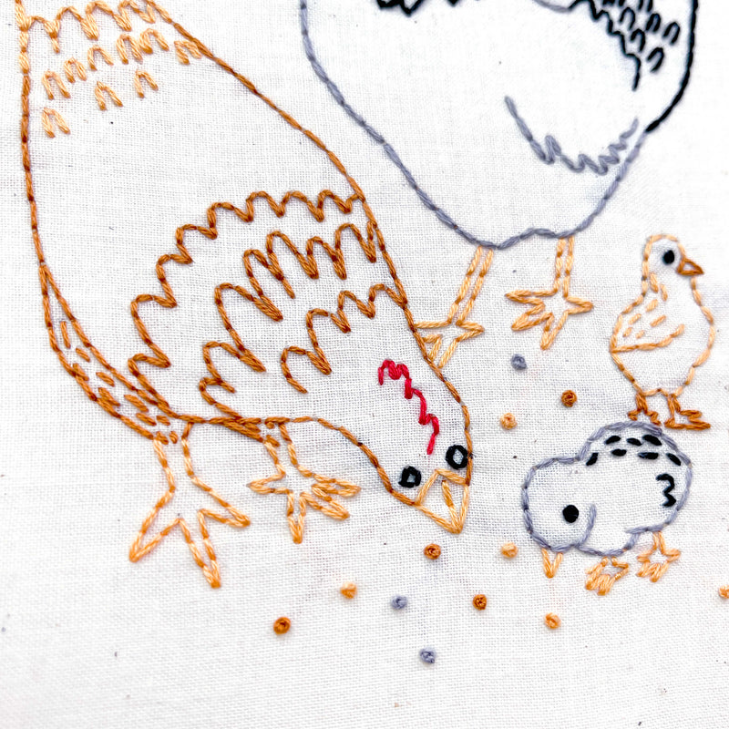 Chickens embroidery kit