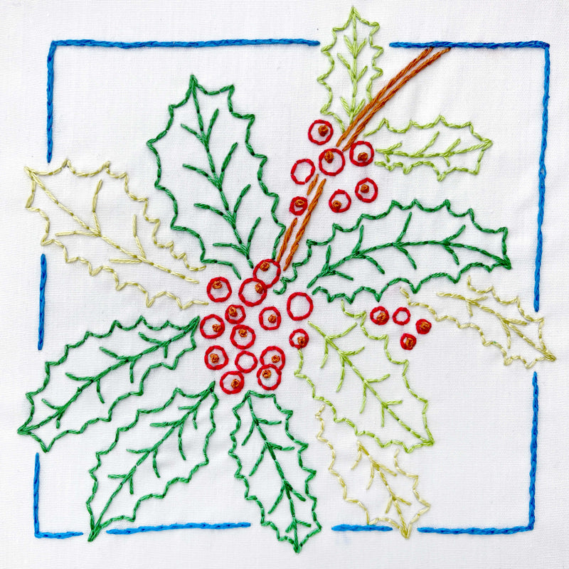 December Holly embroidery kit