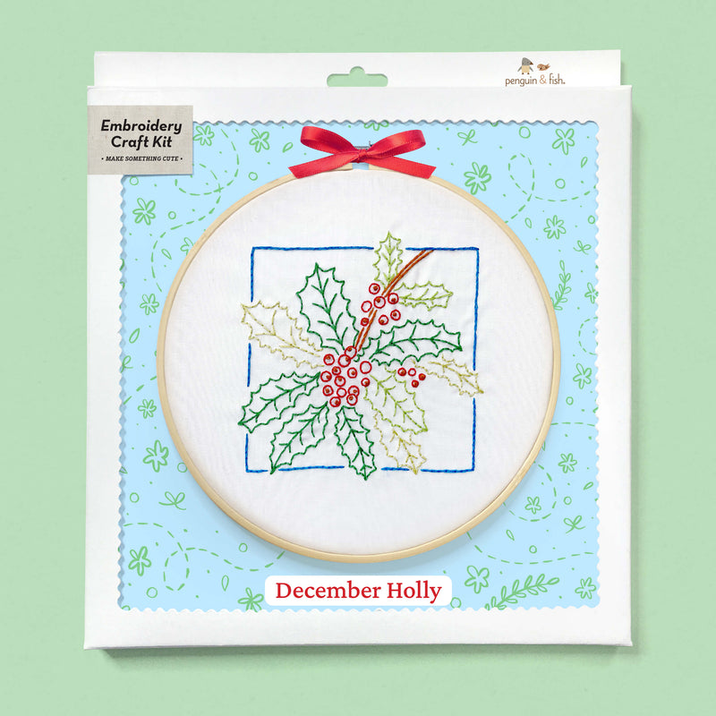 December Holly embroidery kit