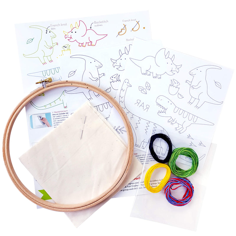 Dino Pals embroidery kit for beginners - mix 'n' match