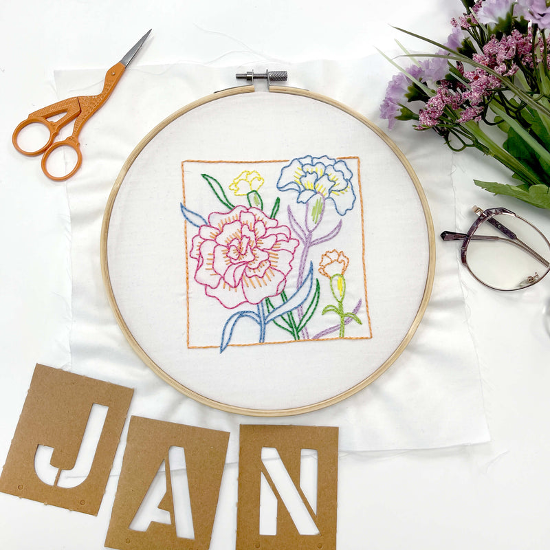 January Carnation embroidery kit