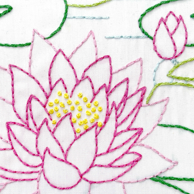 lily flower embroidery July Water Lily embroidery kit
