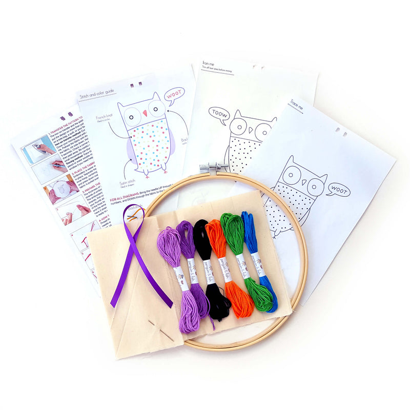 Owl embroidery kit for beginners