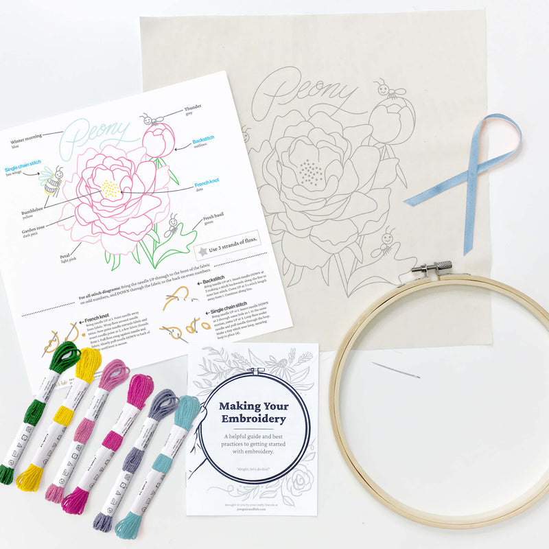 Peony embroidery kit