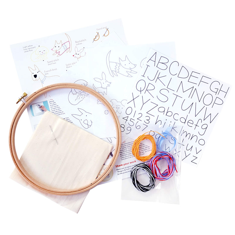 Puppies embroidery kit for beginners - customizable