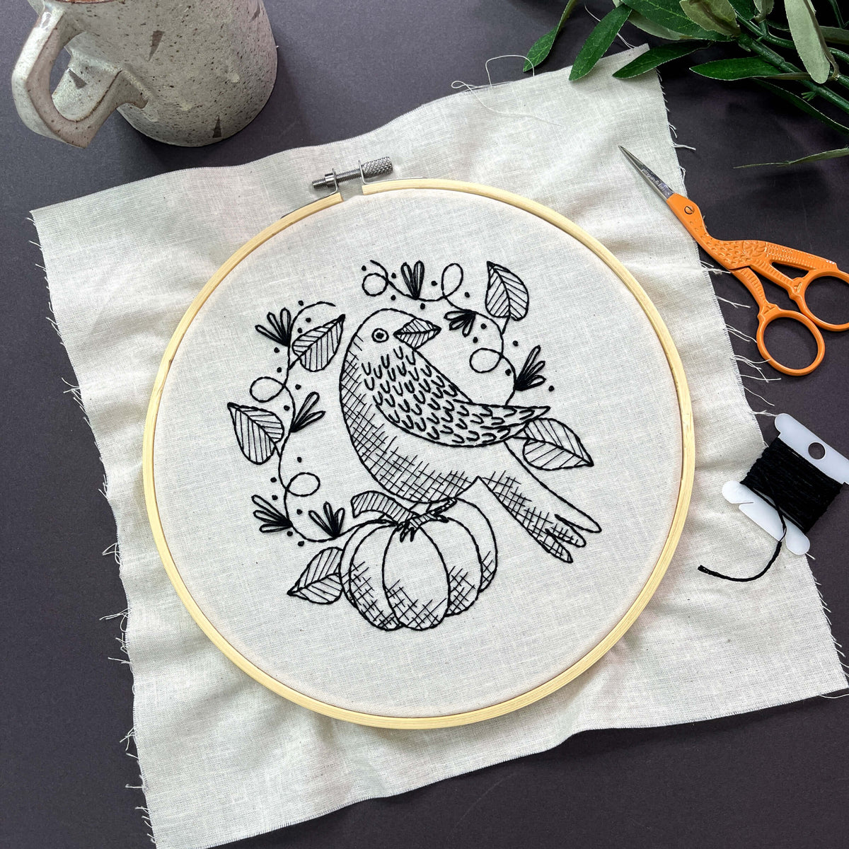 Raven embroidery kit