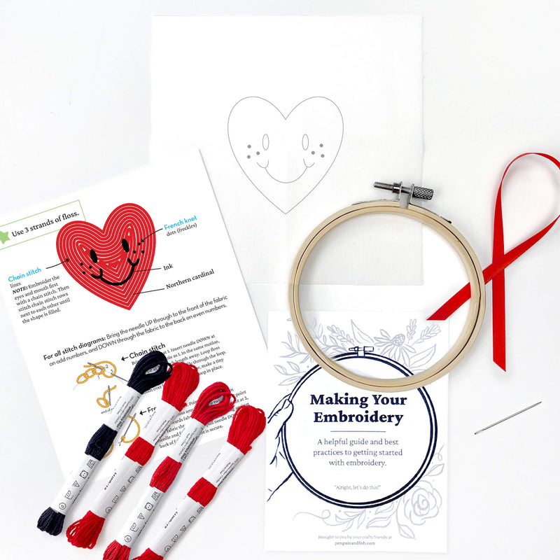 Smiley Heart embroidery kit