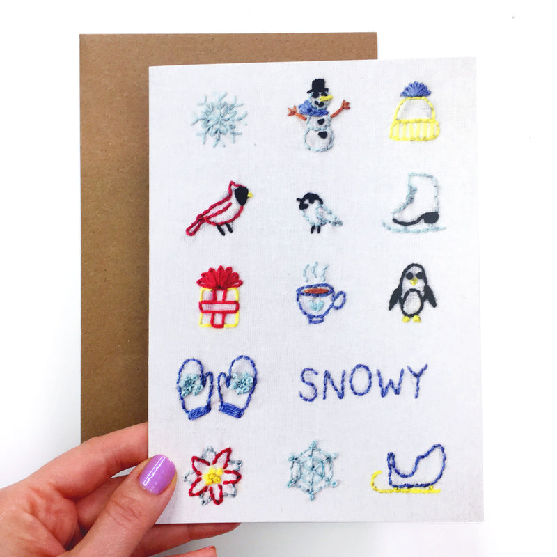 Snowy icons greeting card