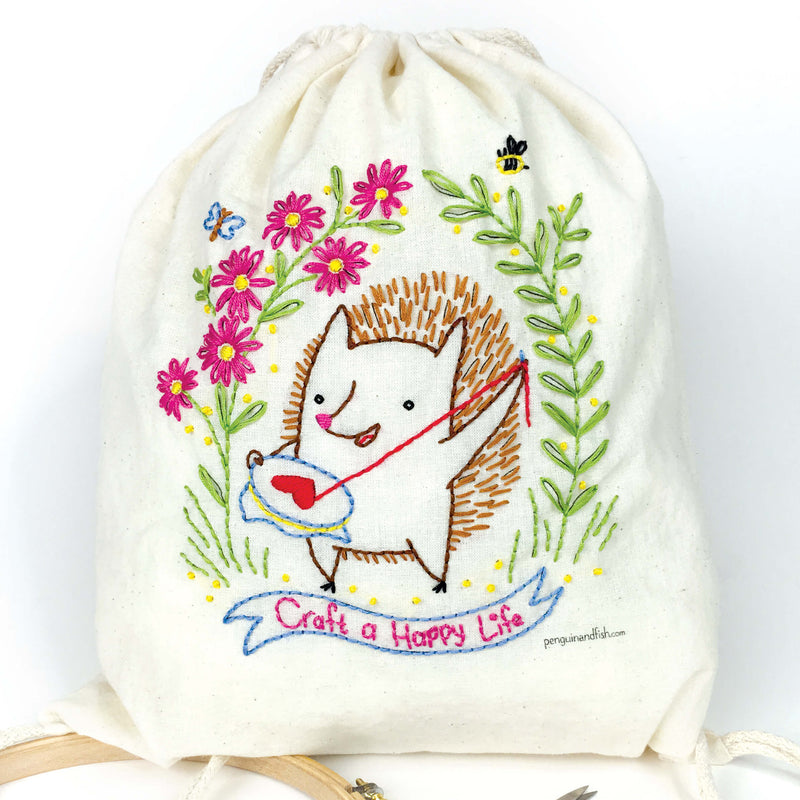Stitch'n Hedgie drawstring bag embroidery kit