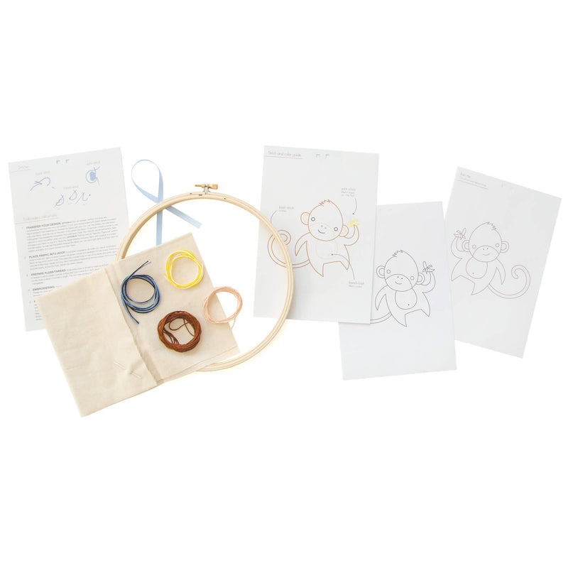 Monkey embroidery kit for beginners