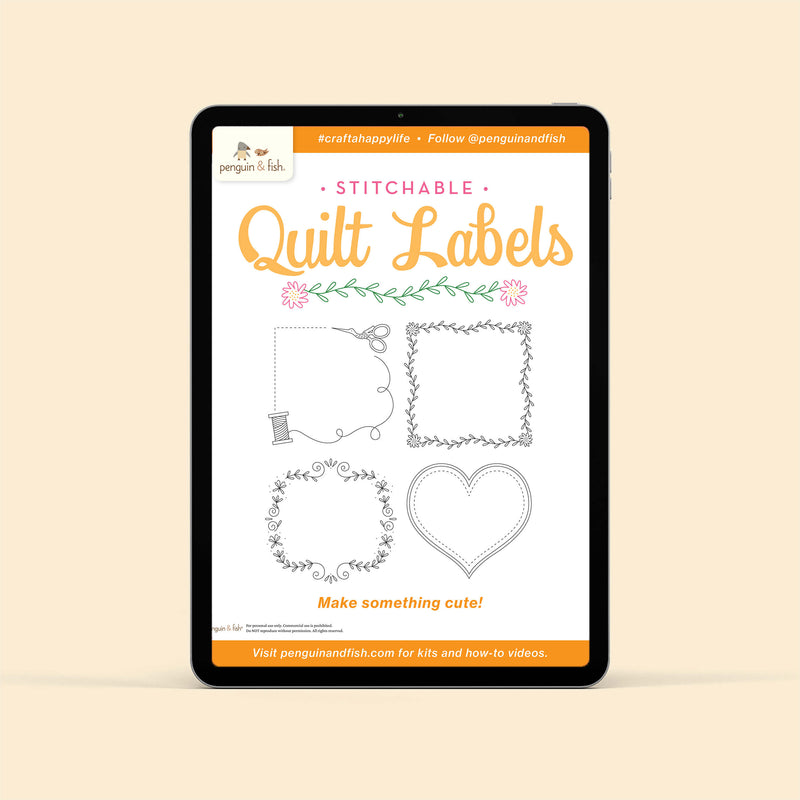 Quilt Labels set of 4 - PDF Pattern - heart, vines, and sewing supplies