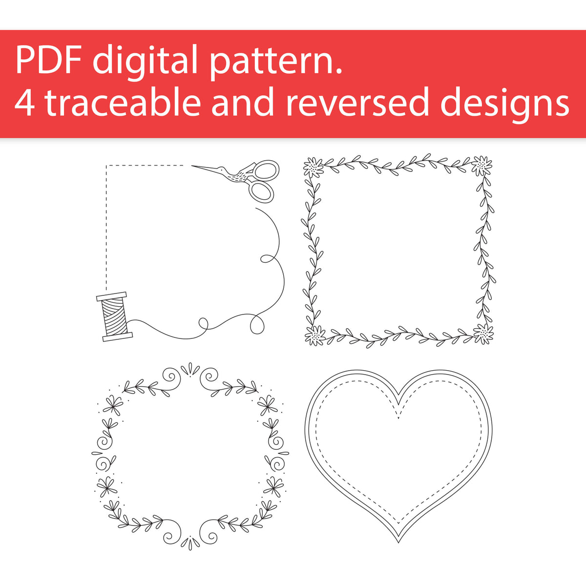 Quilt Labels set of 4 - PDF Pattern - heart, vines, and sewing supplie quilt-labels-set-of-4-pdf-pattern-heart-vines-and-sewing-supplie