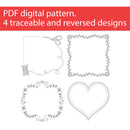 Quilt Labels set of 4 - PDF Pattern - heart, vines, and sewing supplies