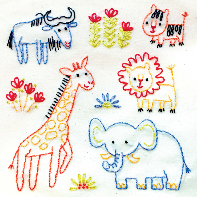 Safari Pals embroidery kit for beginners - mix 'n' match