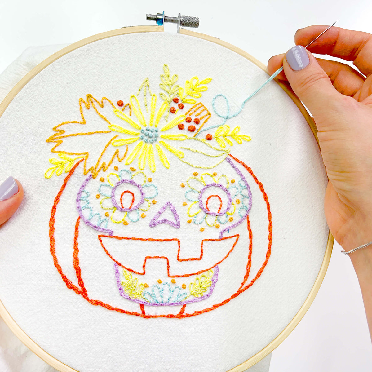 Sugar Skull-O'-Lantern embroidery kit